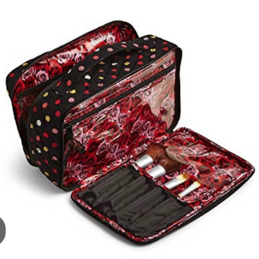 Vera Bradley Large Blush and Brush Makeup Case in Cotton Havana Dots